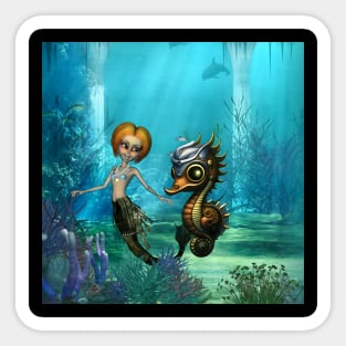 The friendship of the steampunk  mermaid and the seahorse. Sticker